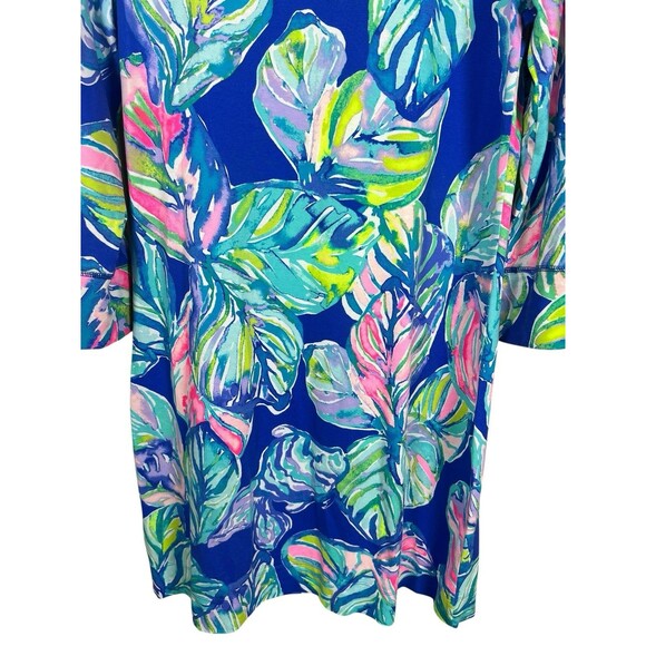 Lilly Pulitzer Blue Leaf Print Knit Dress Size M 3/4 Sleeve Button Tropical - Picture 12 of 12